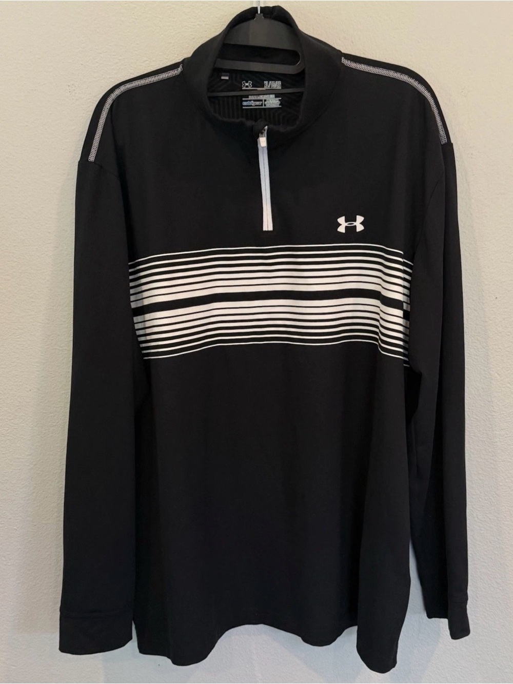 Under Armour Loose ColdGear Pullover 1/4 Zip Black/White Stripes Men’s XL